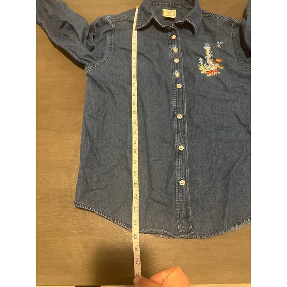 Wrangler womens button up denim Shirt embroidered bird detail size Small S rare - Picture 5 of 7